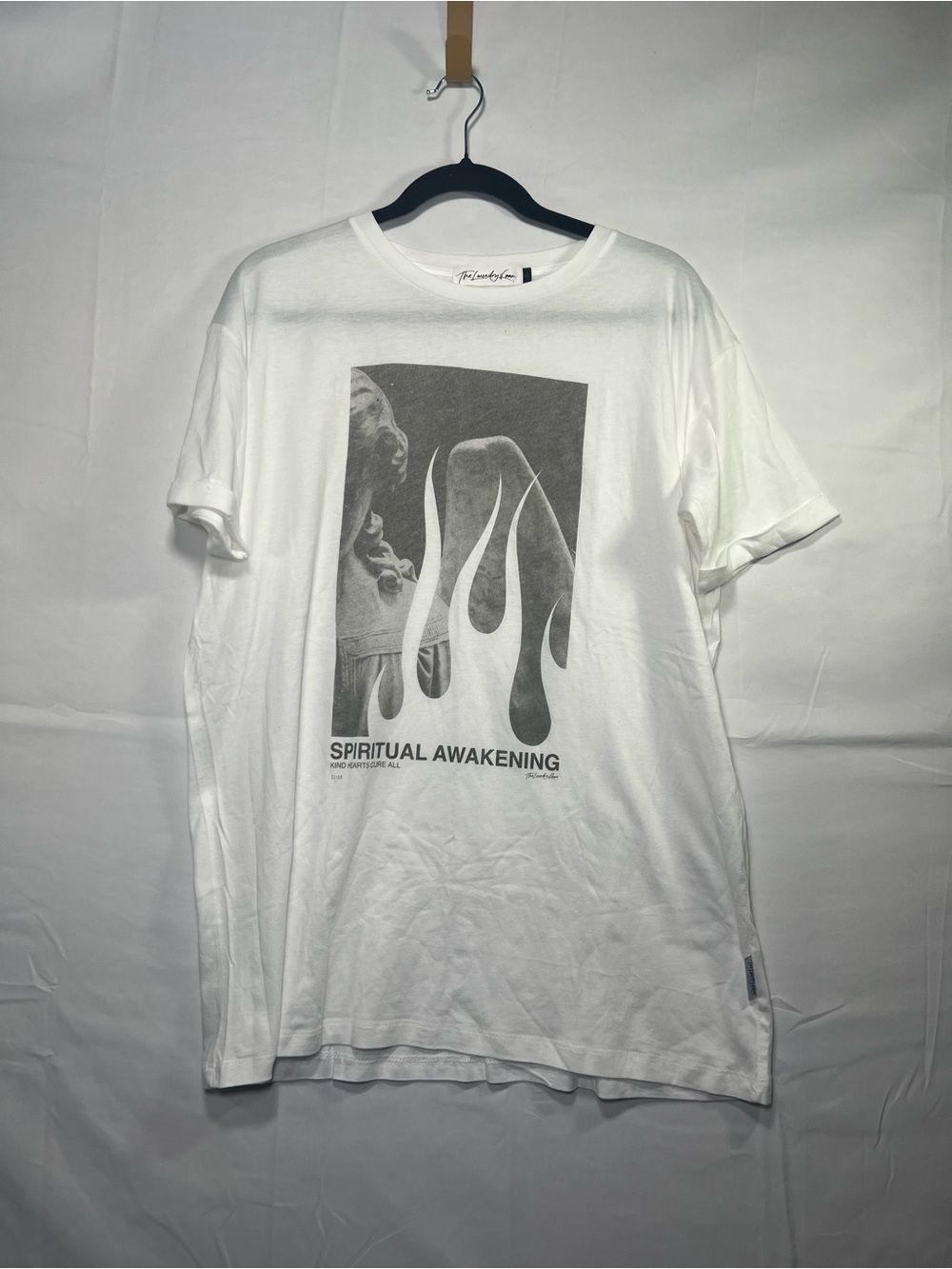 The Laundry Room Spiritual Awakening White Graphic T-Shirt XS Oversized
